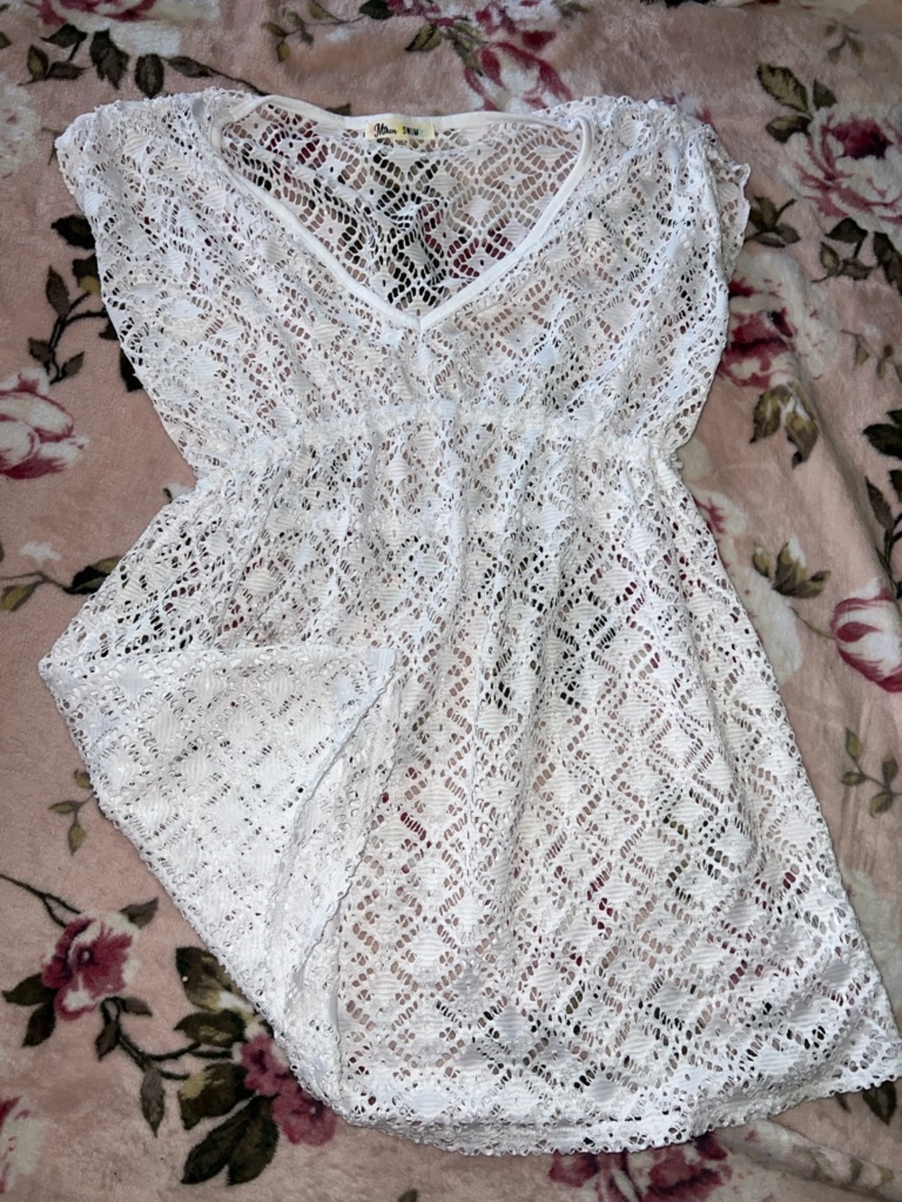 Miken Swim White Crochet Lace Swim Cover-Up
